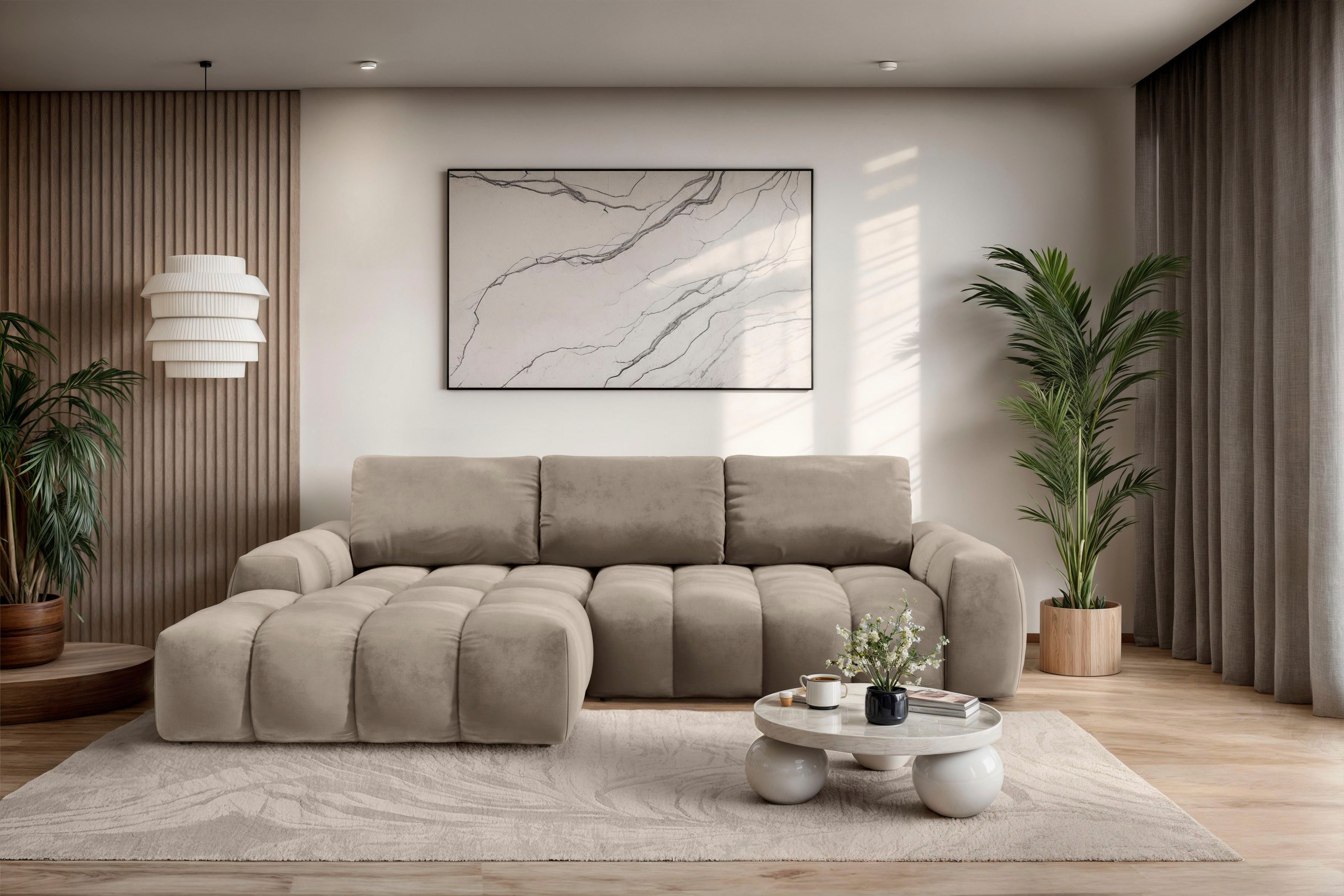 INOSIGN Ecksofa AZITA klein optionale Schlafsofa mit Bettkasten, B/T/H: 270/166,5/84cm, L-Form mit Wellenunterfederung, Bubble-Optik