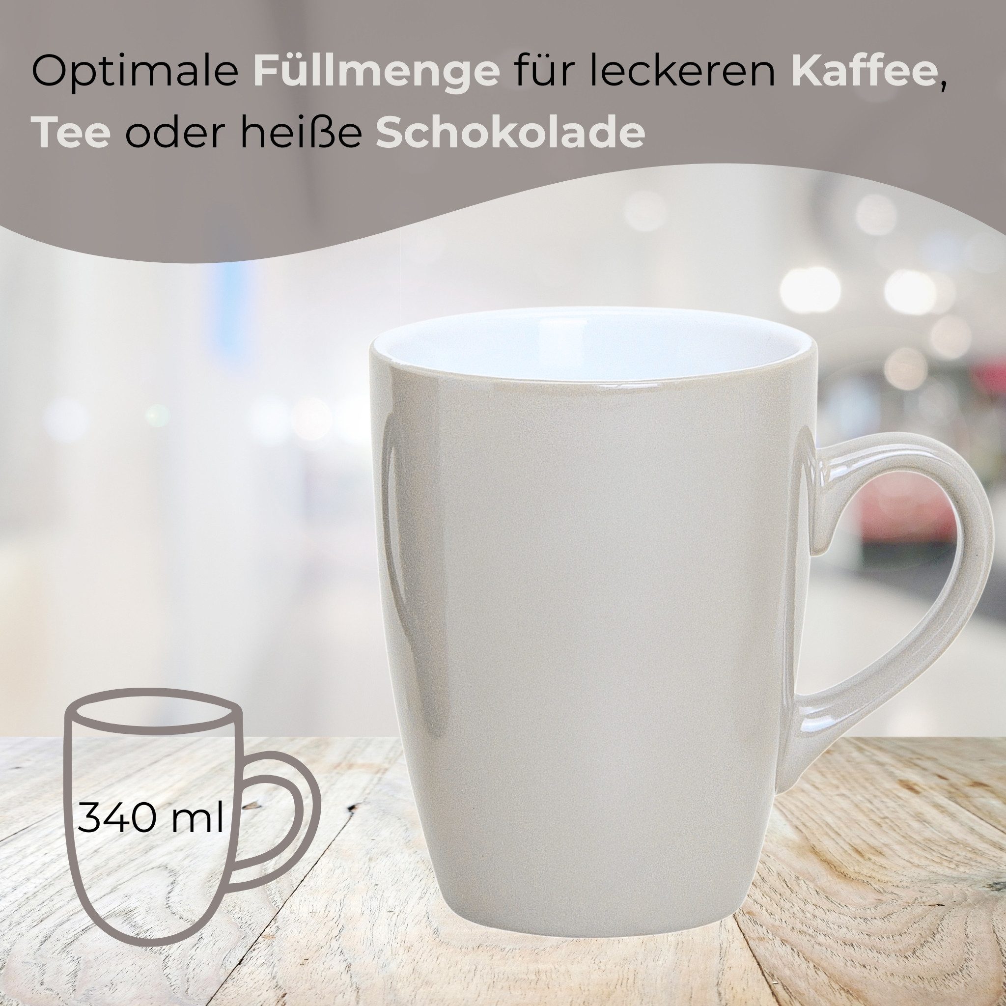 matches21 HOME & HOBBY Tasse Kaffeetassen 6er Set aus Keramik 340ml, Teetassen in Taupe, 6-tlg., Keramik, Moderne Kaffeebecher Spülmaschinenfest & Mikrowellenge – Bild 5 von 5