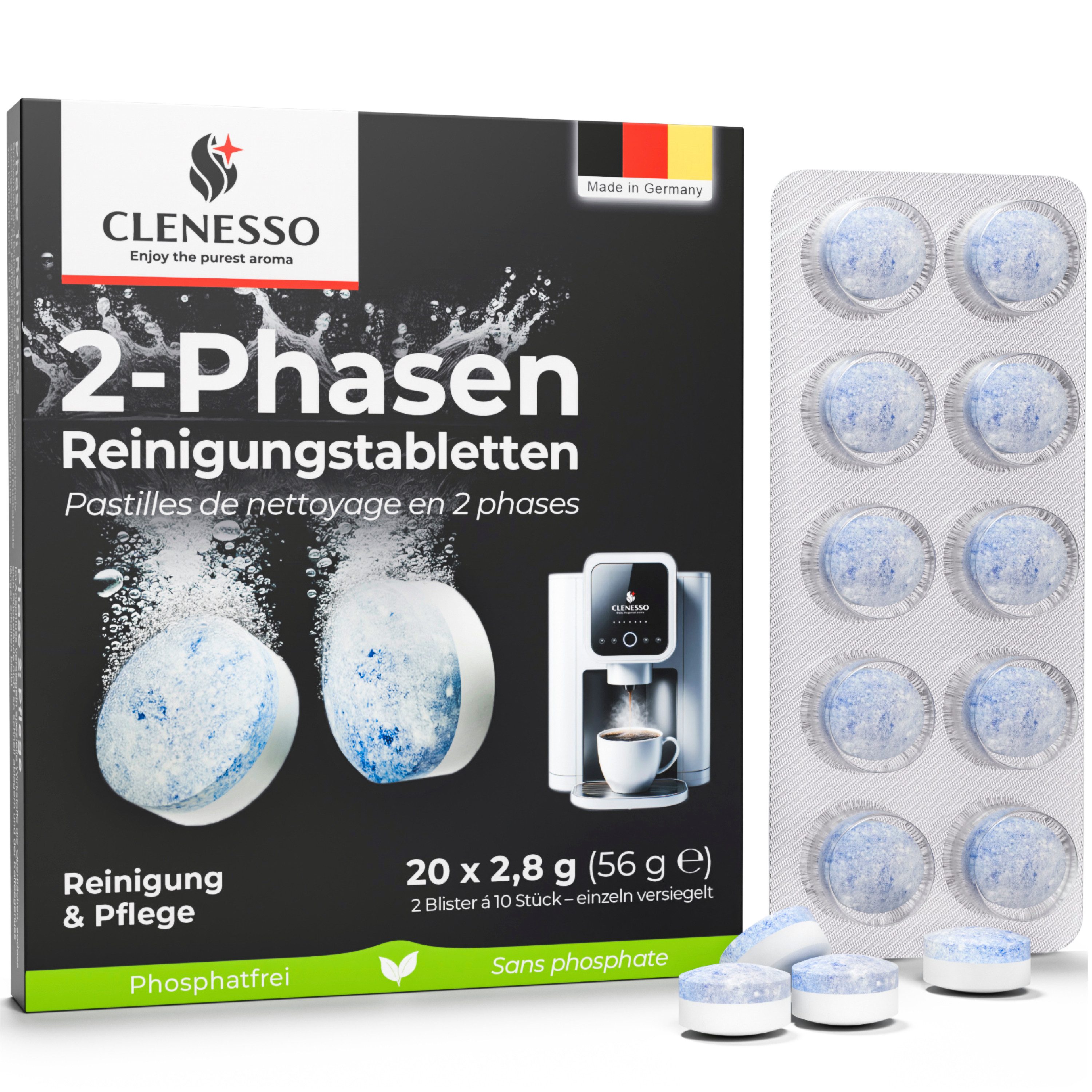 CLENESSO 2-Phasen-Reinigungstabletten (für Kaffeevollautomaten und Kaffeemaschinen)