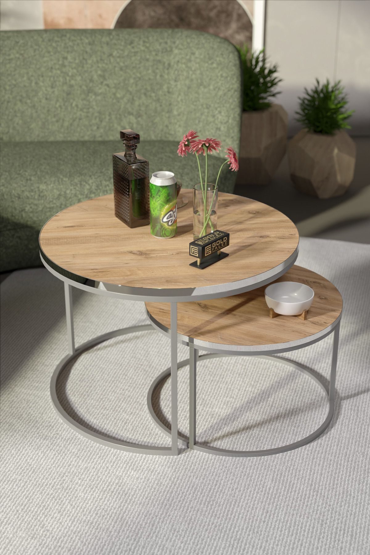 en.casa Couchtisch (2-St), 2-teilig, rund, Holzdekor günstig online kaufen