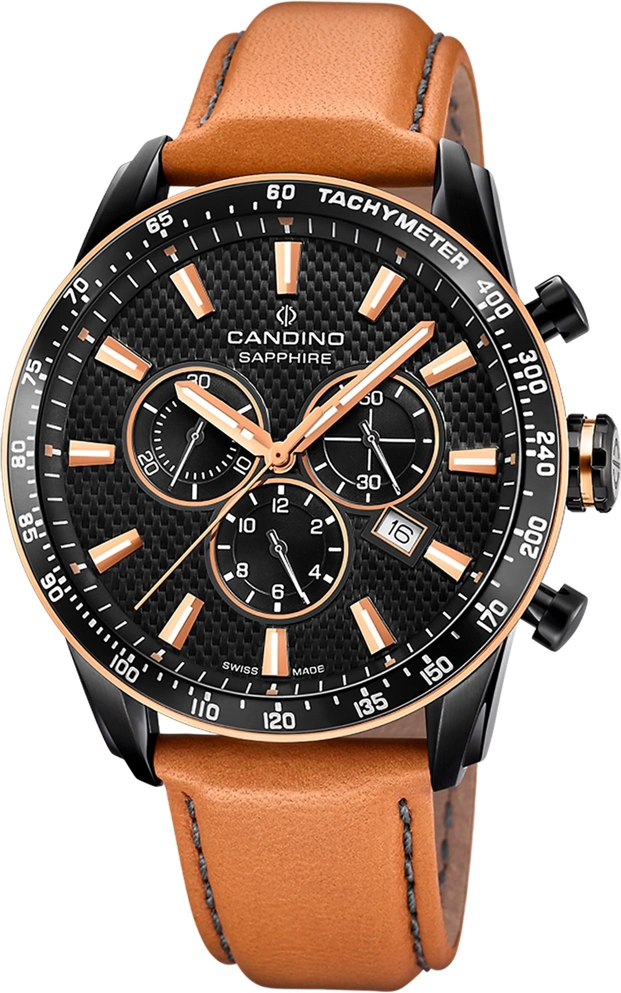 Candino Chronograph Candino Herrenuhr Leder braun Candino, (Chronograph), Herren Armbanduhr rund, Lederarmband braun, Sport