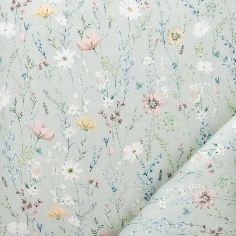 Estella Bettwäsche Estella Mako-Satin Bettwäsche 135x200 Celeste grün Blumenwiese Sommer, Mako-Satin, 2 teilig