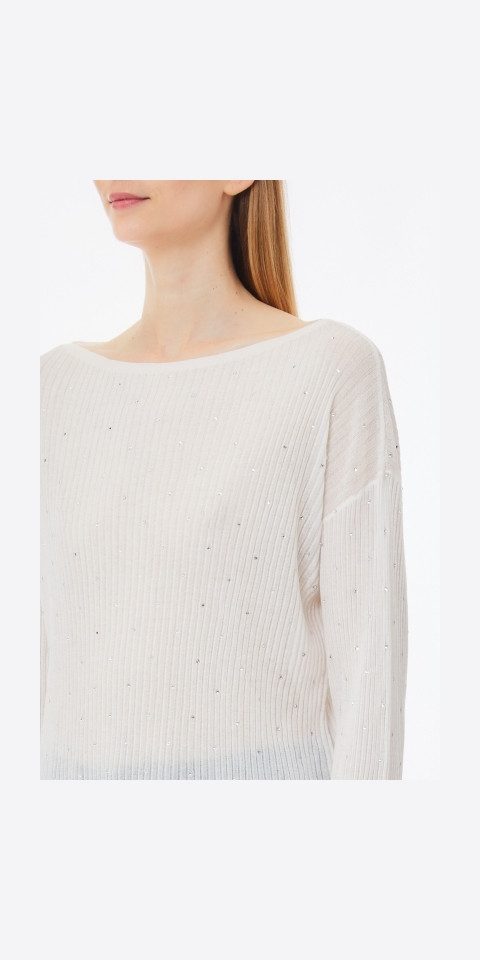 Liu Jo Langarmshirt – Weißer Damenpullover mit Strass