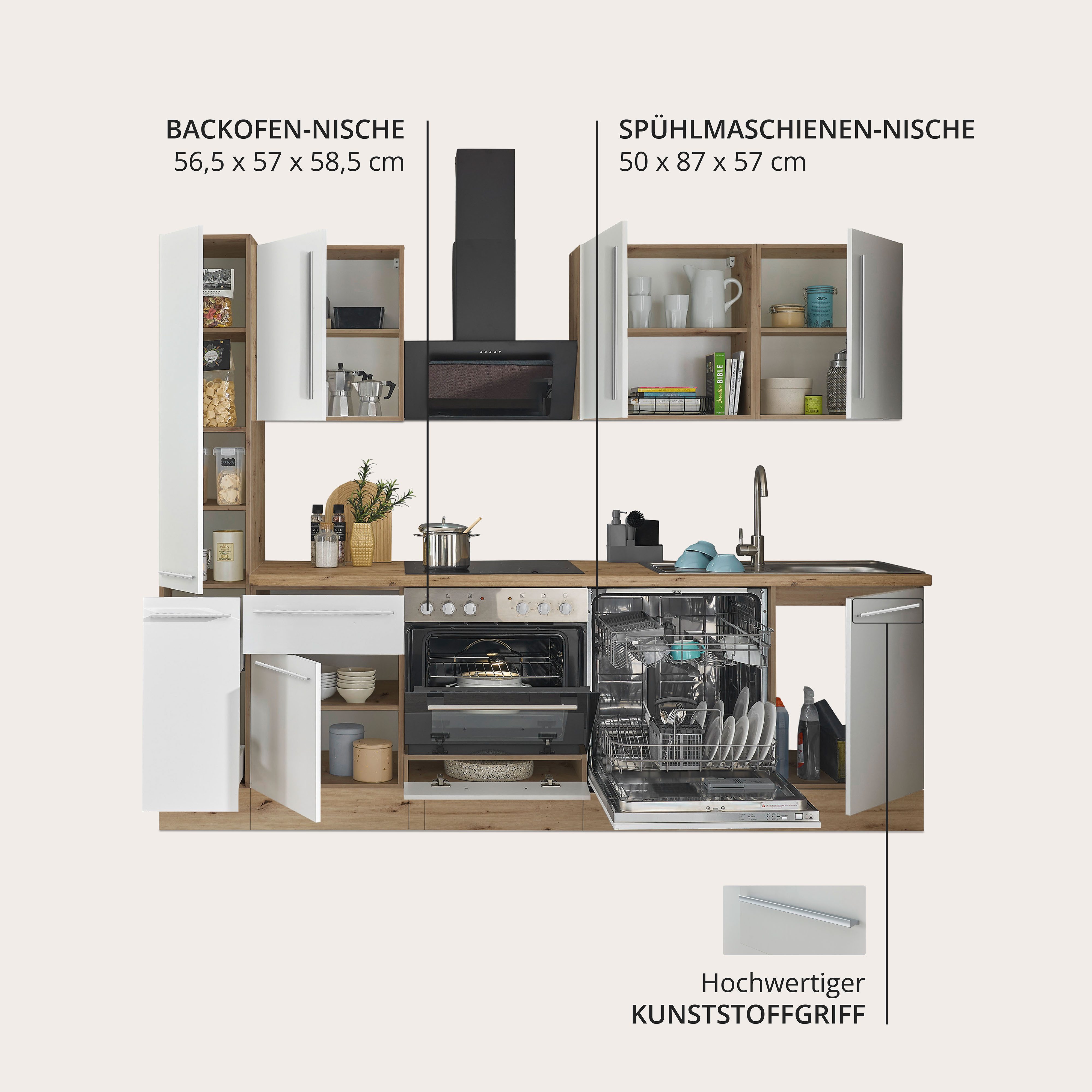 KOCHSTATION Küchenzeile Florida, Breite 250 cm, wahlweise mit E-Geräten,Softclose für Türen/Schubkästen
