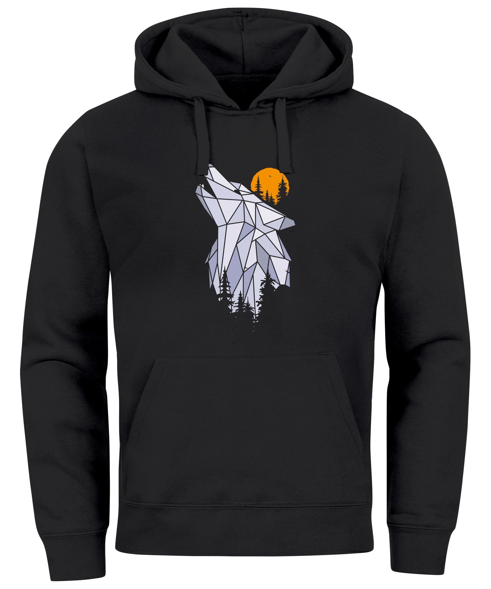 Hoodie Hoodie Herren Polygon Print Wolf Wald Outdoor Adventure Natur