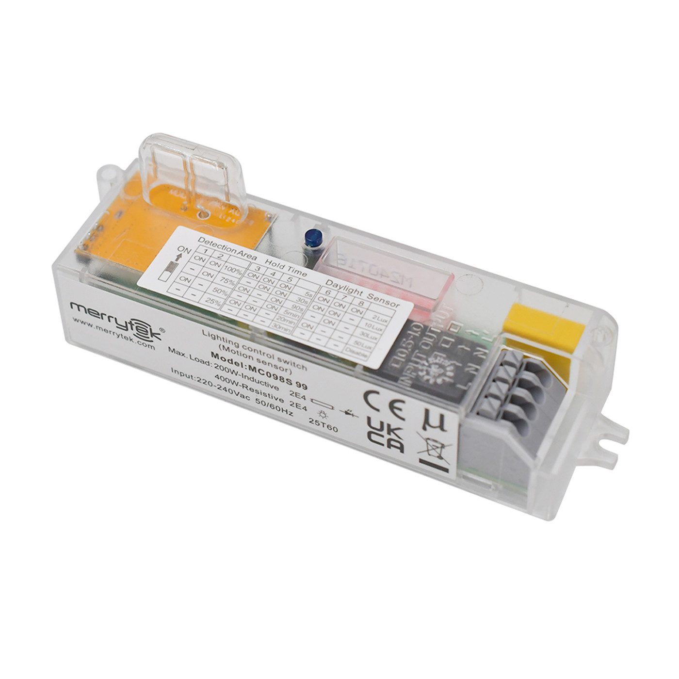 Merrytek Bewegungsmelder MC098S99 Mikrowellen Bewegungssensor Ein/Aus Funktion 230V AC Lampe