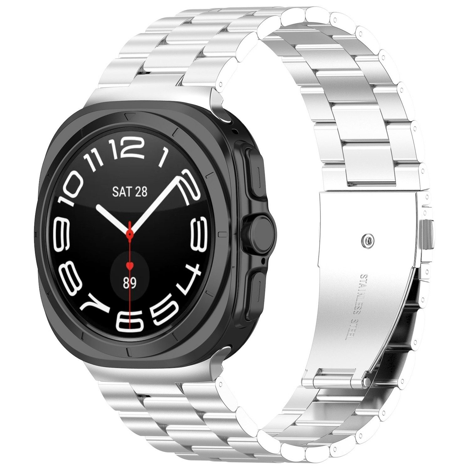 Wigento Smartwatch-Armband Für Samsung Galaxy Watch Ultra 47mm Edelstahl Metall Arm Band Silber, Ersatz Austausch Edelstahl Armband