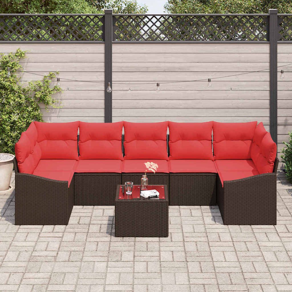 vidaXL Loungesofa Sofa Set 8 stk. 7-Sitzanzahl Braun und Rot Poly-Rattan, 8 Teile