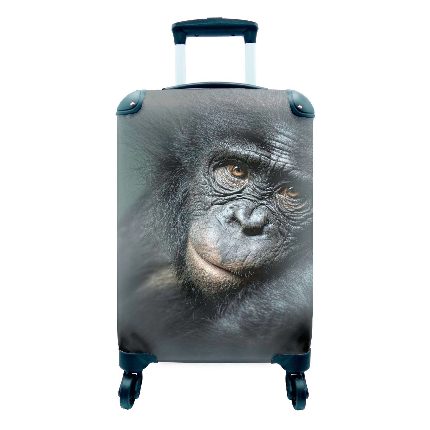 MuchoWow Handgepäckkoffer Schimpanse aus nächster Nähe, 4 Rollen, Reisetasche mit rollen, Handgepäck für Ferien, Trolley, Reisekoffer