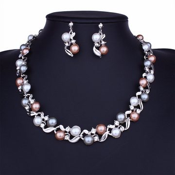 GLAMO Perlenketten-Set Damen Perlenschmuck Set Perlenohrringe Brautschmuck Set