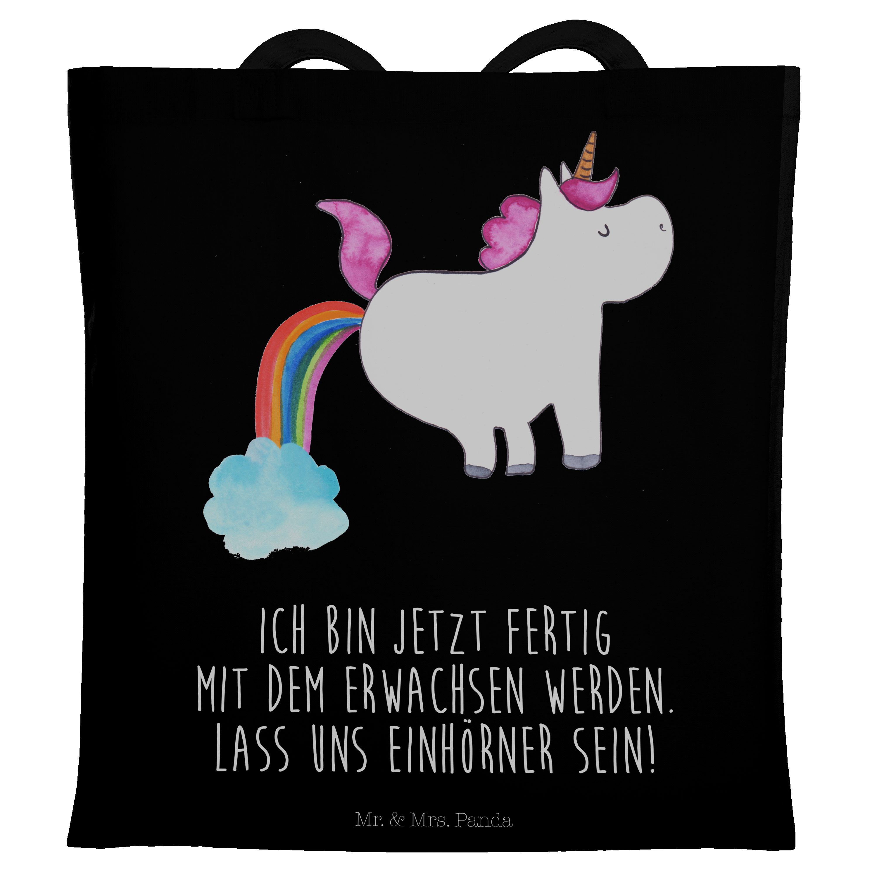 & Tragetasche Pupsend - Panda Beuteltasche, Einhorn Beutel, - Mr. Mrs. (1-tlg) Stoffbeut Schwarz Geschenk,