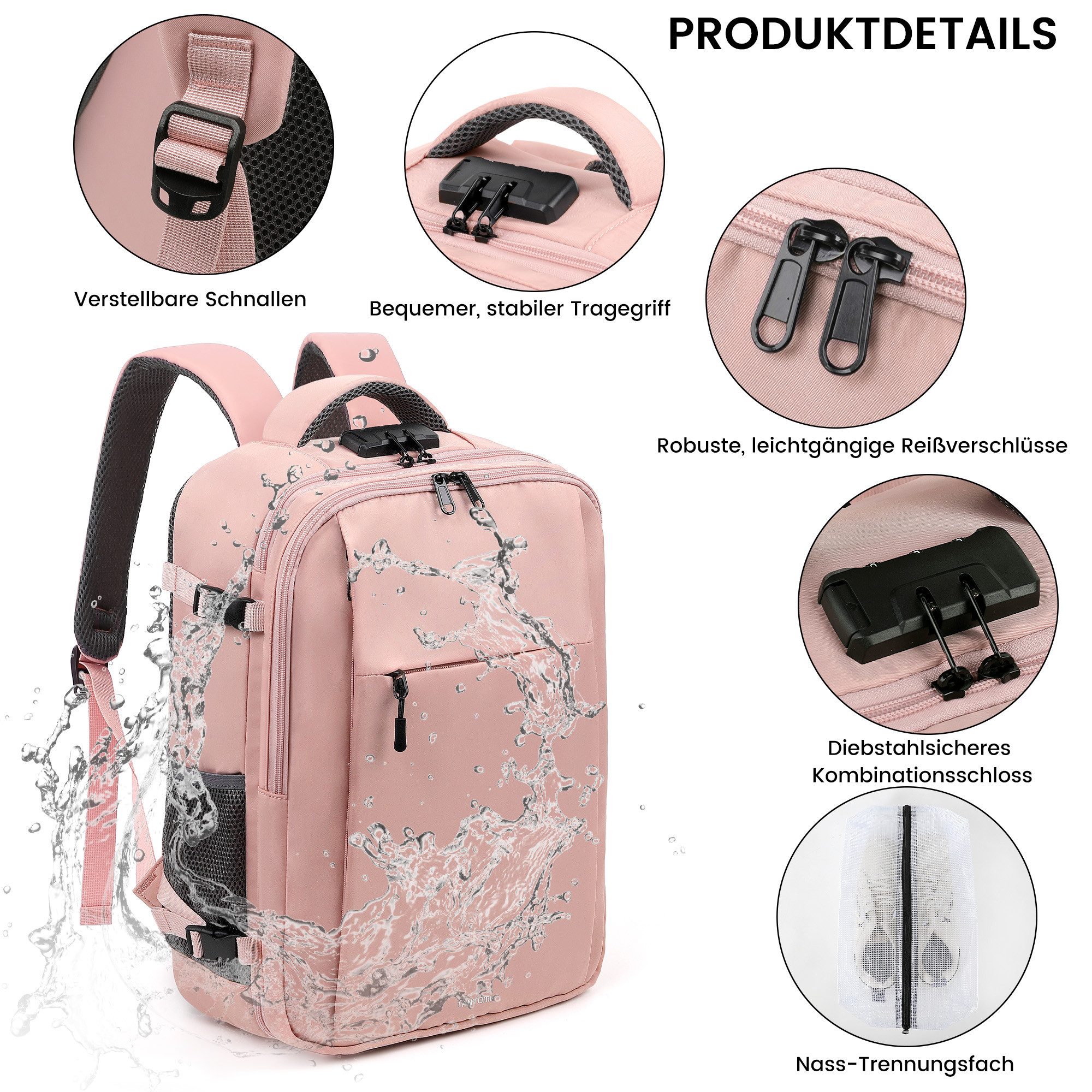 TANTOMI Reiserucksack Ryanair Handgepäck Rucksack mit 2 Größen, Laptopfach – Bild 4 von 5