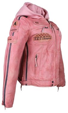 Alpha Speeds Lederjacke Damen Motorrad Leder Jacke Biker, Freizeit Highway Jacke Rosa aus weichem Lammleder, mit Protektoren & Kapuze