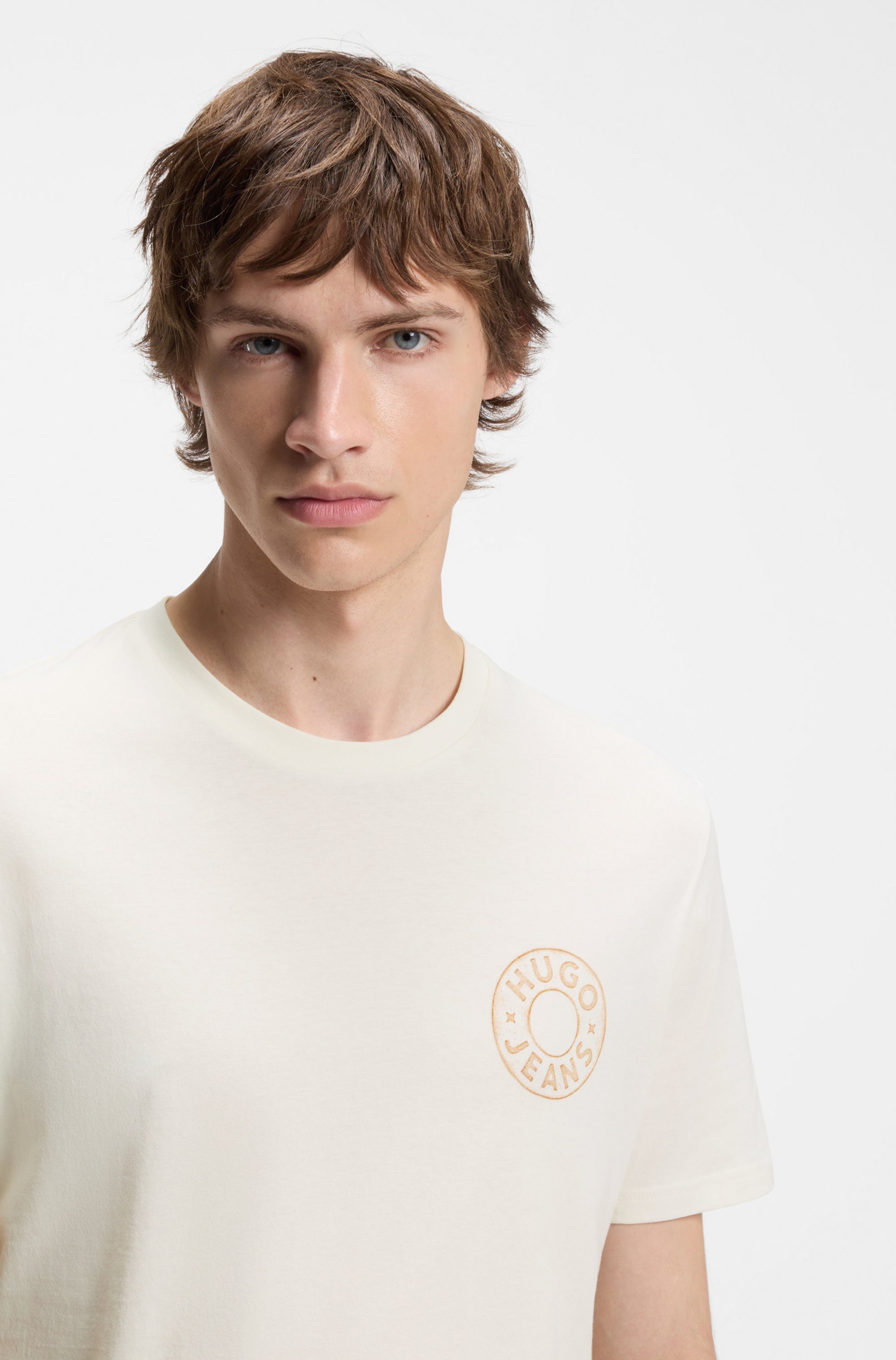 HUGO T-Shirt Nemodo Rundhalsausschnitt, reine Baumwolle, Brustdruck