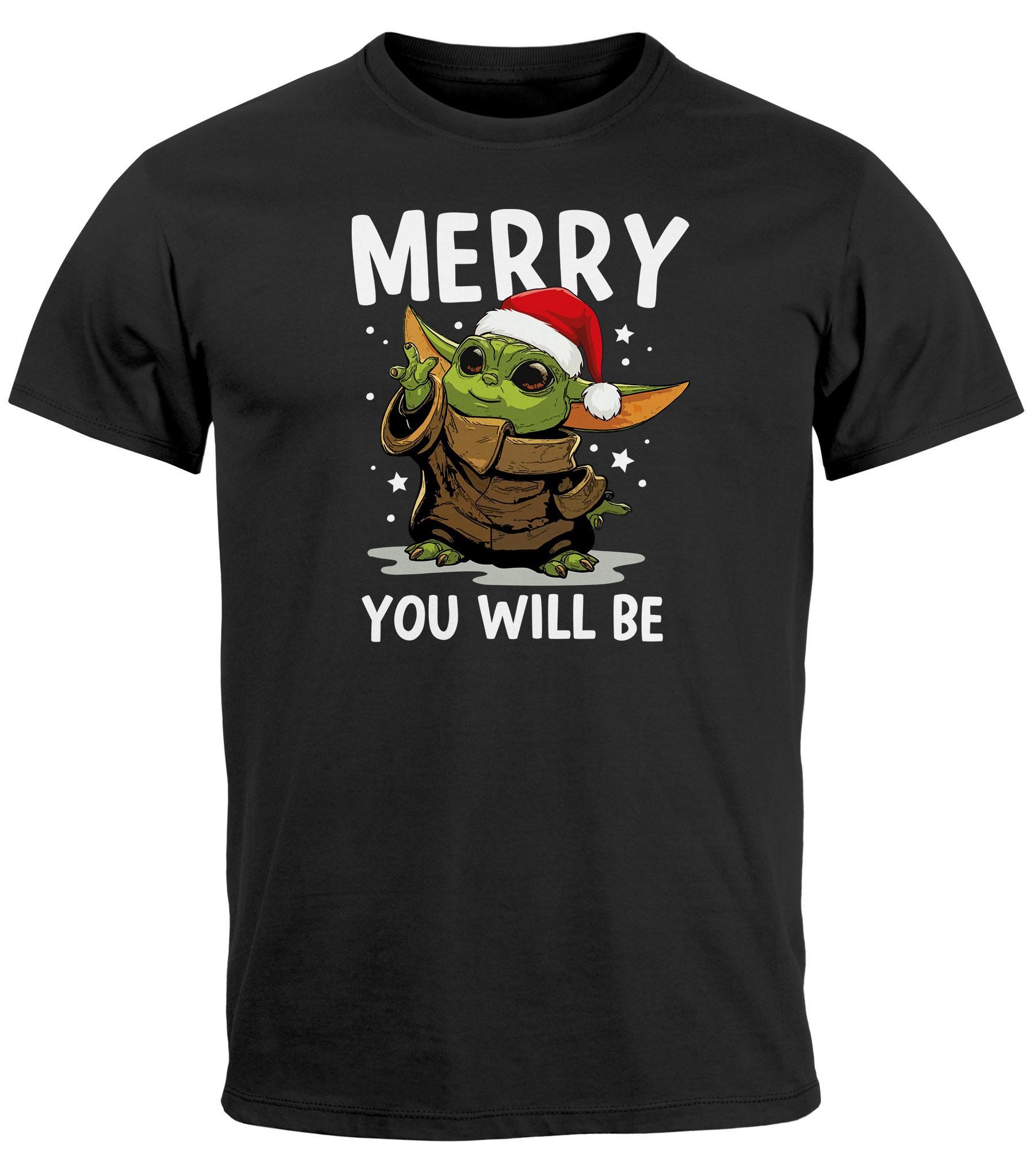 Print-Shirt Herren T-Shirt Weihnachten Baby-Yoda Fun-Shirt Spruch lustig Merry