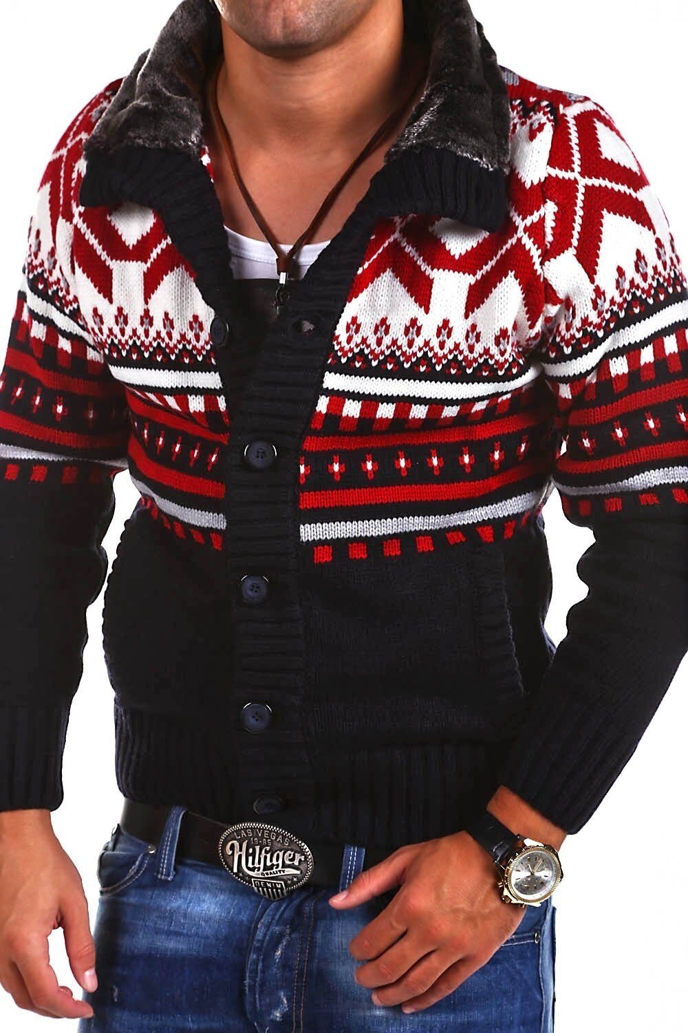 behype Strickjacke CRSM mit modischem Norweger-Muster günstig online kaufen