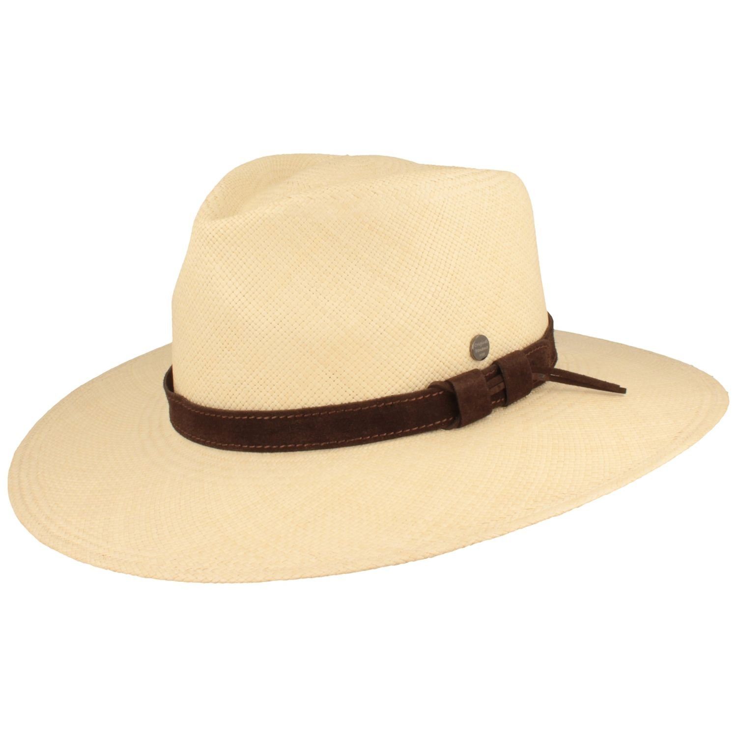 mit Strohhut UV-Schutz Leder-Garnitur Hut Breiter 50+ Panama und