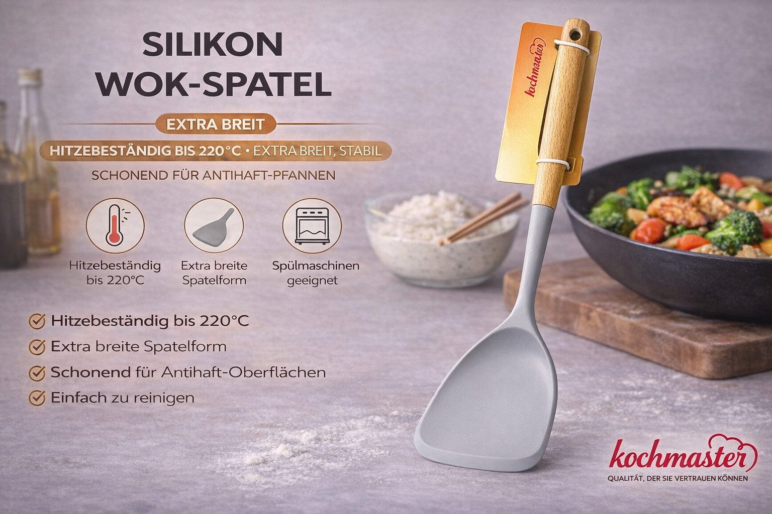 kochmaster Woklöffel kochmaster Silikon Wok-Spatel – Hitzebeständig