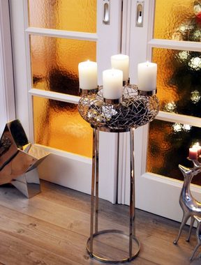 EDZARD Adventskranz Milano, (34 cm) Kerzenhalter für Stumpenkerzen, Adventsleuchter als Weihnachtsdeko für 4 Kerzen á Ø 8 cm, Kerzenkranz als Tischdeko mit Silber-Optik, vernickelt