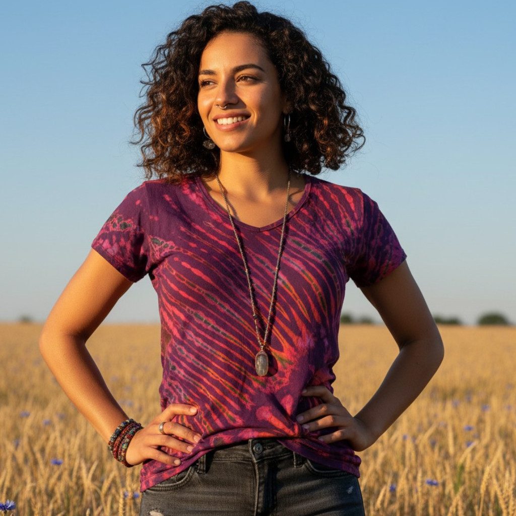 Guru-Shop T-Shirt Batik Hippie T-Shirt mit V-Auschnitt, Unikat.. alternativ günstig online kaufen