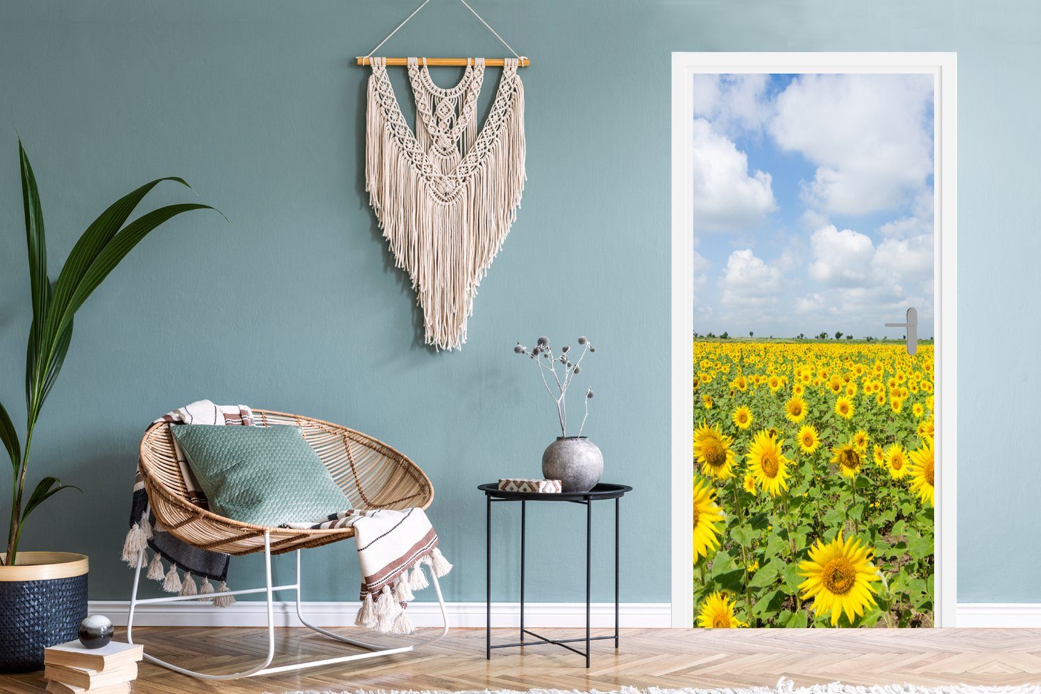 MuchoWow Türtapete Sonnenblumen - Türaufkleber, - Fototapete Landschaft, Matt, für Blumen - Gelb cm bedruckt, St), Tür, 75x205 - - Natur Wolken (1