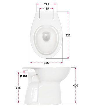 aquaSu Tiefspül-WC, bodenstehend, Abgang senkrecht, Stand WC, spülrandlos, oval, Sanitärkeramik, weiß, 550697
