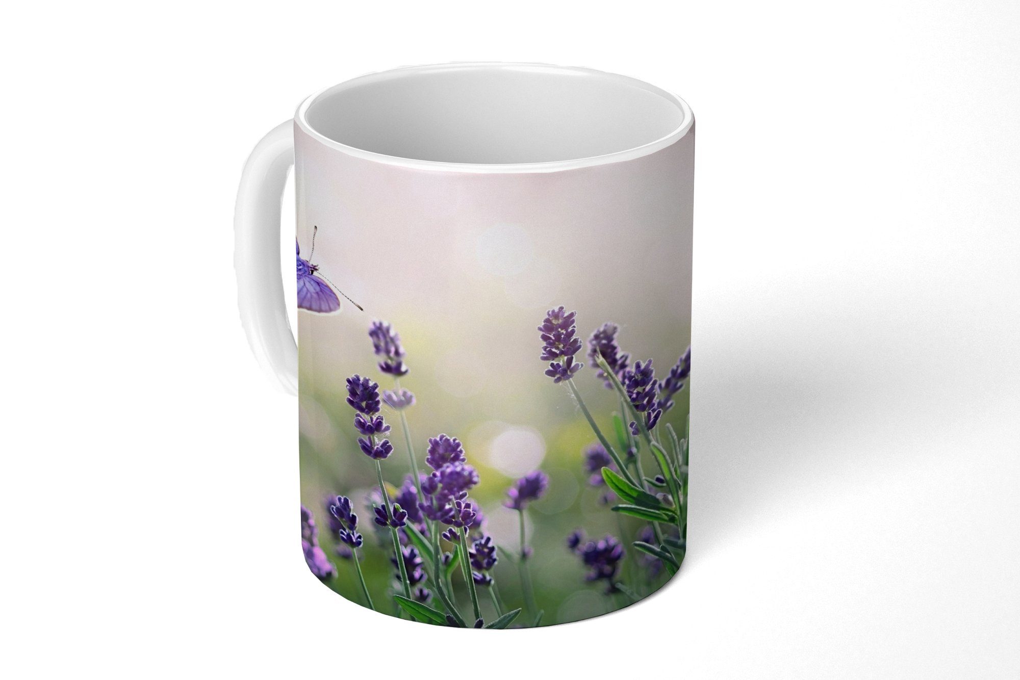 MuchoWow Tasse Blumen - Schmetterling - Lavendel - Sommer, Keramik, Kaffeetassen, Teetasse, Becher, Teetasse, Geschenk