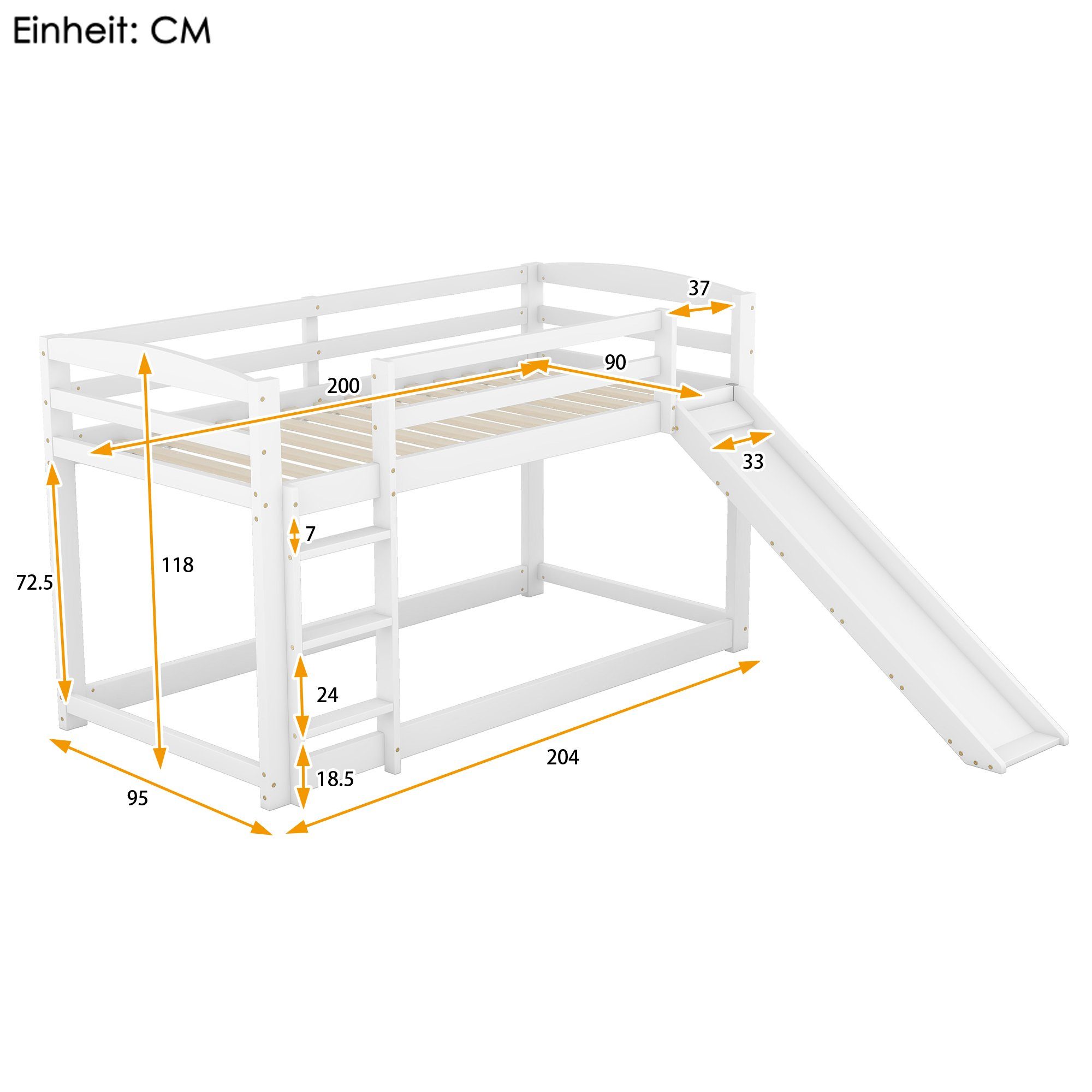 Flieks Etagenbett, Kinderbett mit Rutsche & oberem Lattenrost 90x200cm Kief günstig online kaufen