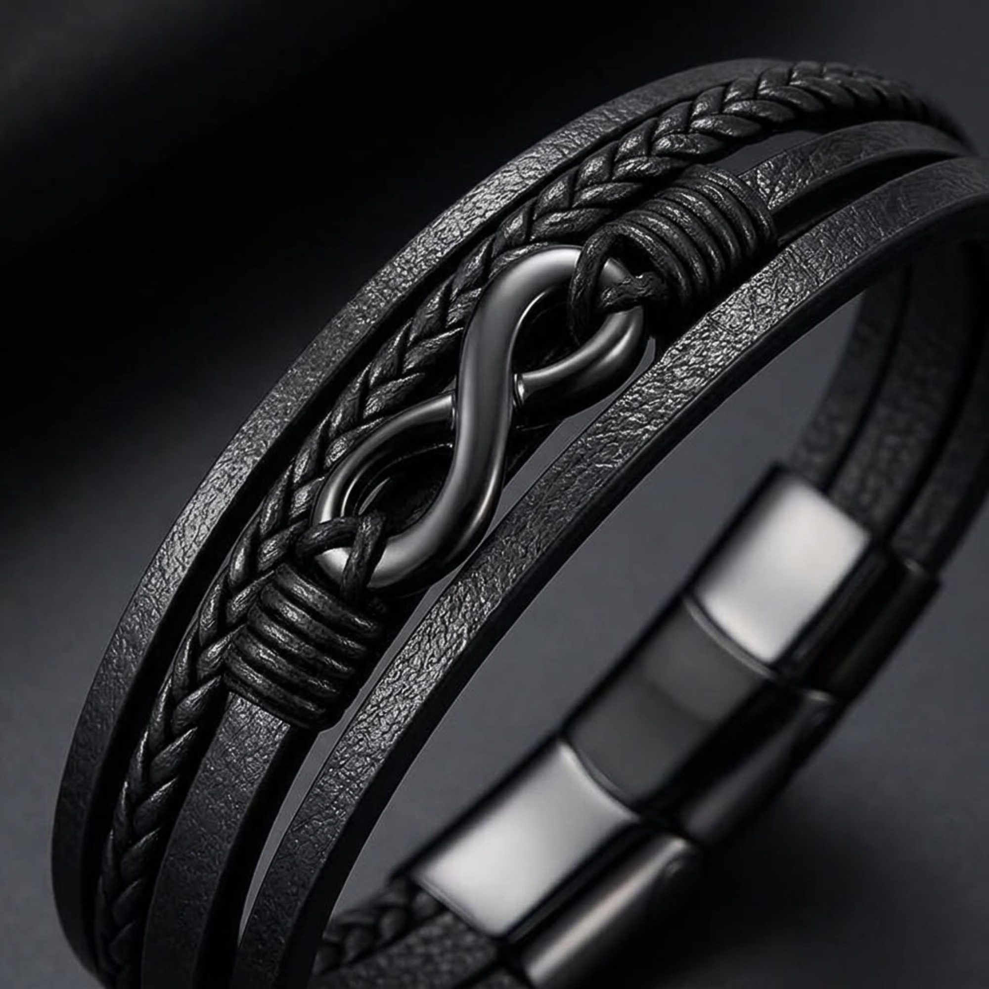 UNIQAL.de Lederarmband Unisex Schwarz & Silber mit Unendlichkeit Symbol – „NICE INFINITY“ (Elegant verarbeitet, langlebig und angenehm zu tragen – das ideale Ge – Bild 3 von 5