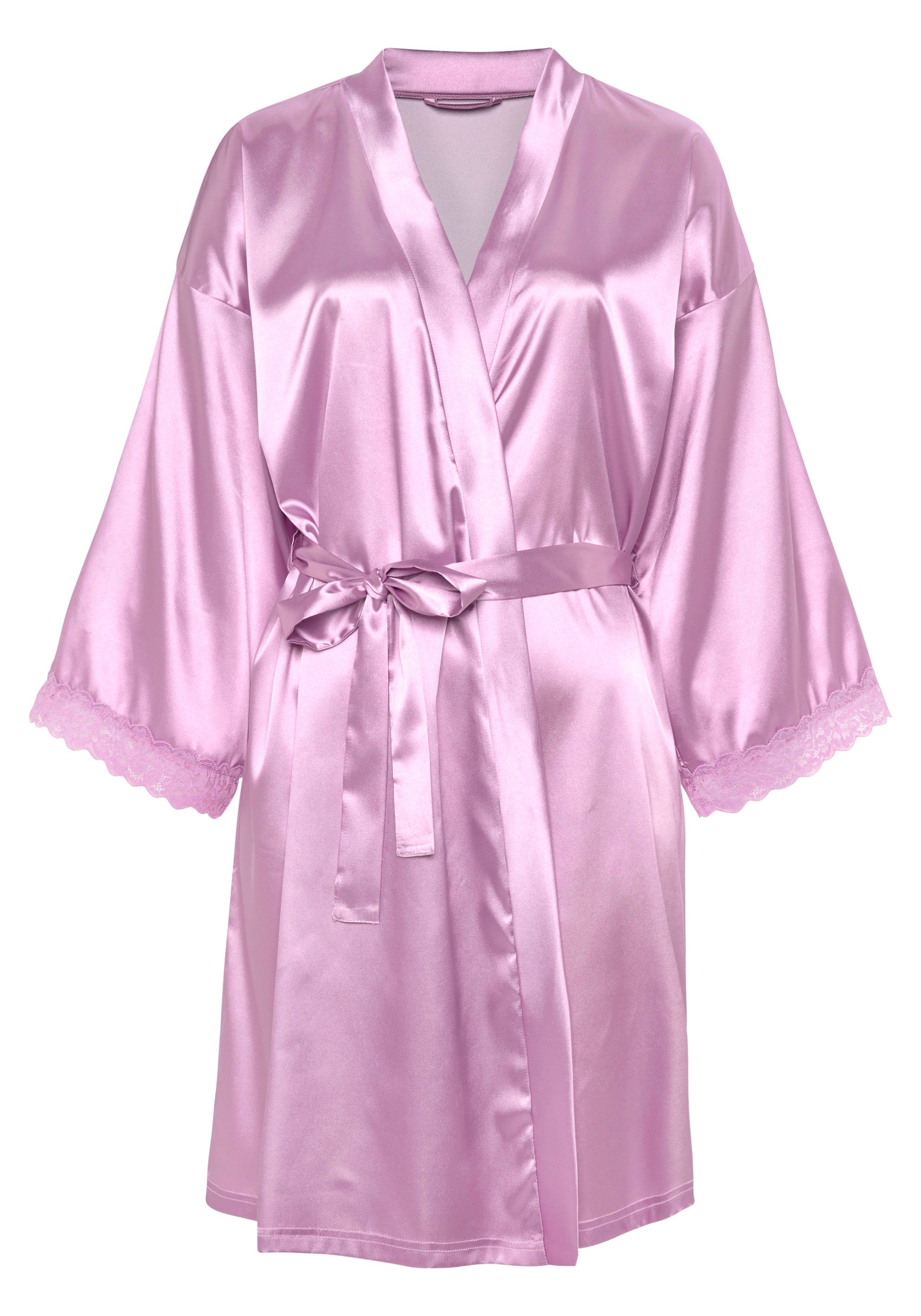 Vivance Dreams Kimono, Kurzform, Satin, Kimono-Kragen, mit Spitzeneinsätzen Gürtel