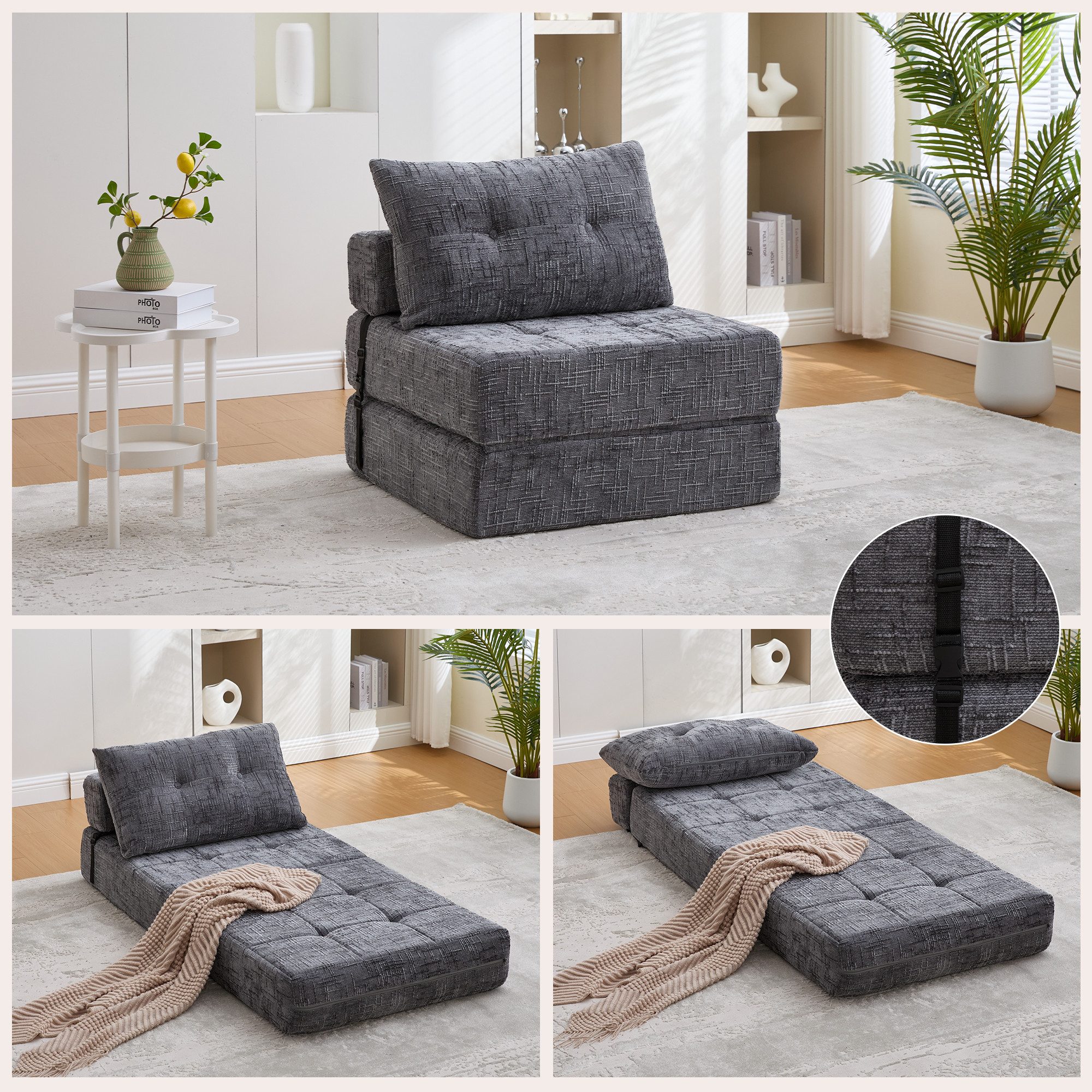 BlingBin Schlafsofa Schlafsessel Klappsofa 1-Sitzer mit Bettfunktion, 1 Teile, faltbares Bodensofa mit Rückenlehne, Sofa Bett mit Schaumstofffüllung