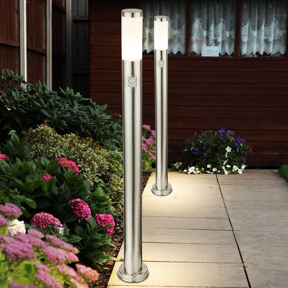 LED 2er Außen LED etc-shop Set Außen-Stehlampe, Bewegungsmelder inklusive, Leuchten Beleuchtung Warmweiß, Leuchtmittel Edelstahl