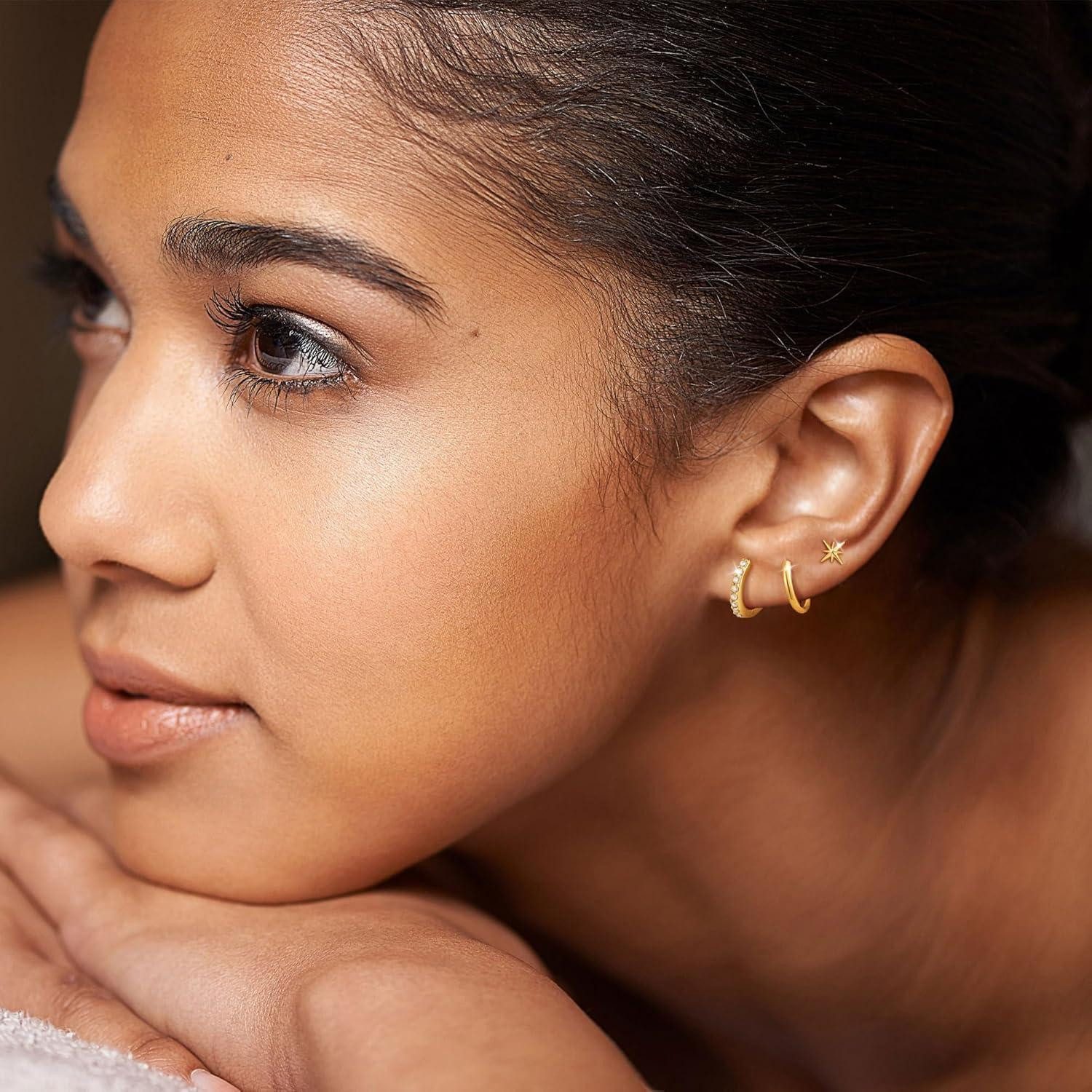 LuxusKollektion Schmuckset Ohrringe Silber 925/14K Vergoldet Damen Klein Cr günstig online kaufen