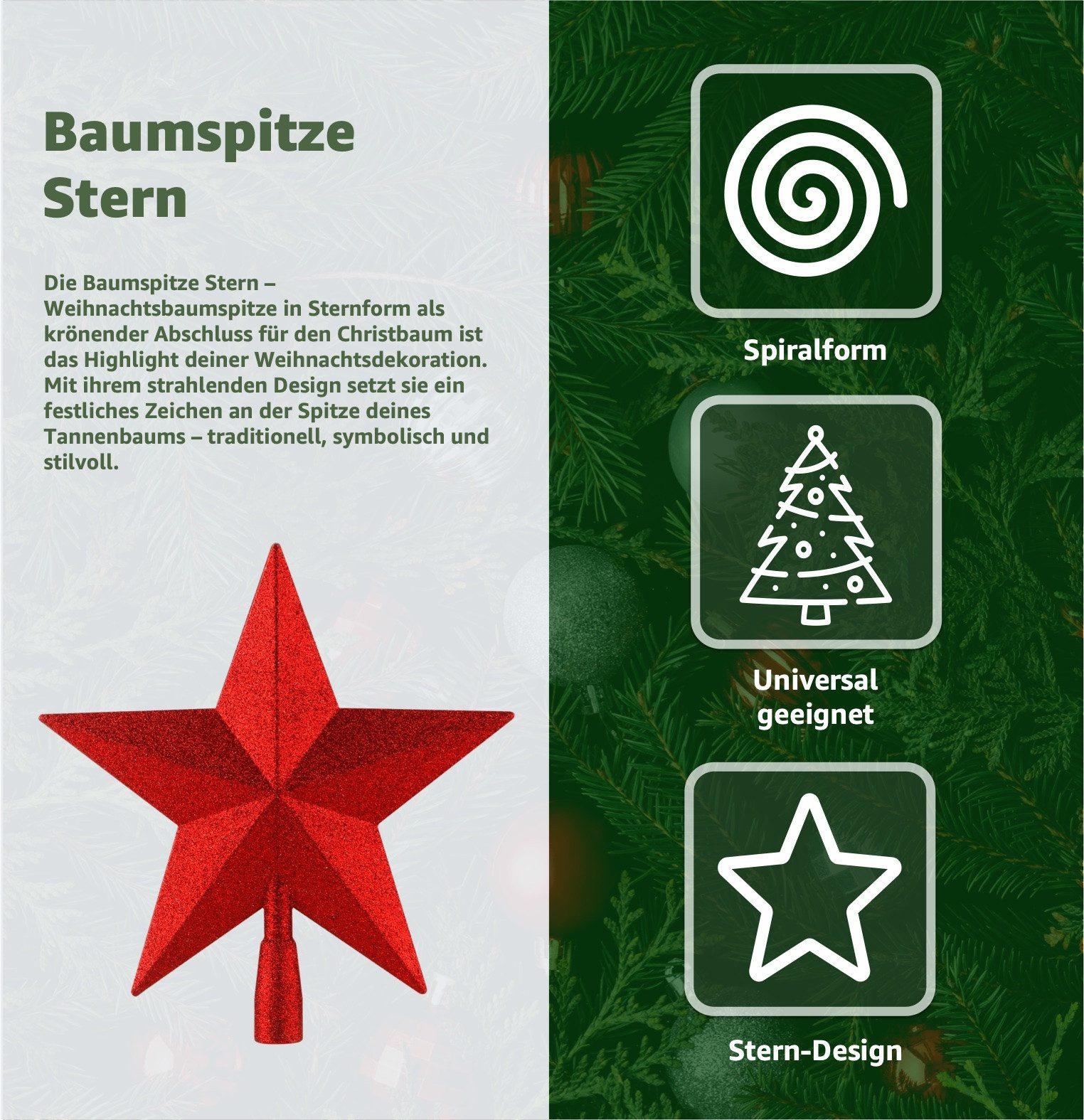 TK Gruppe Christbaumspitze Christbaumspitze zum Aufstecken in verschiedenen Formen und Farben, wiederverwendbar – Bild 2 von 5