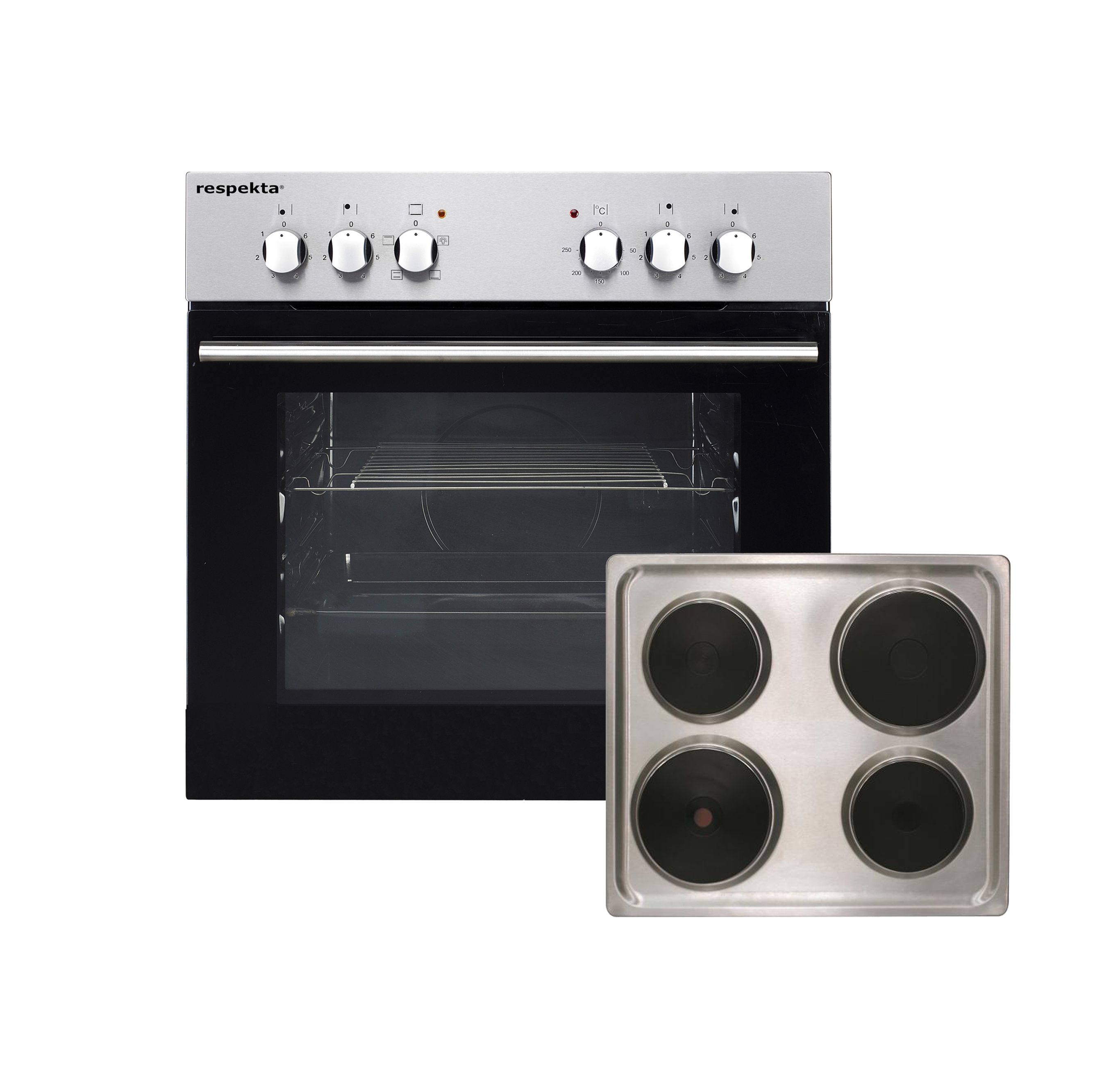 RESPEKTA Elektro-Herd-Set Leandro, EEK: A, 59 Liter, Massekochfeld mit Blitzkochplatte