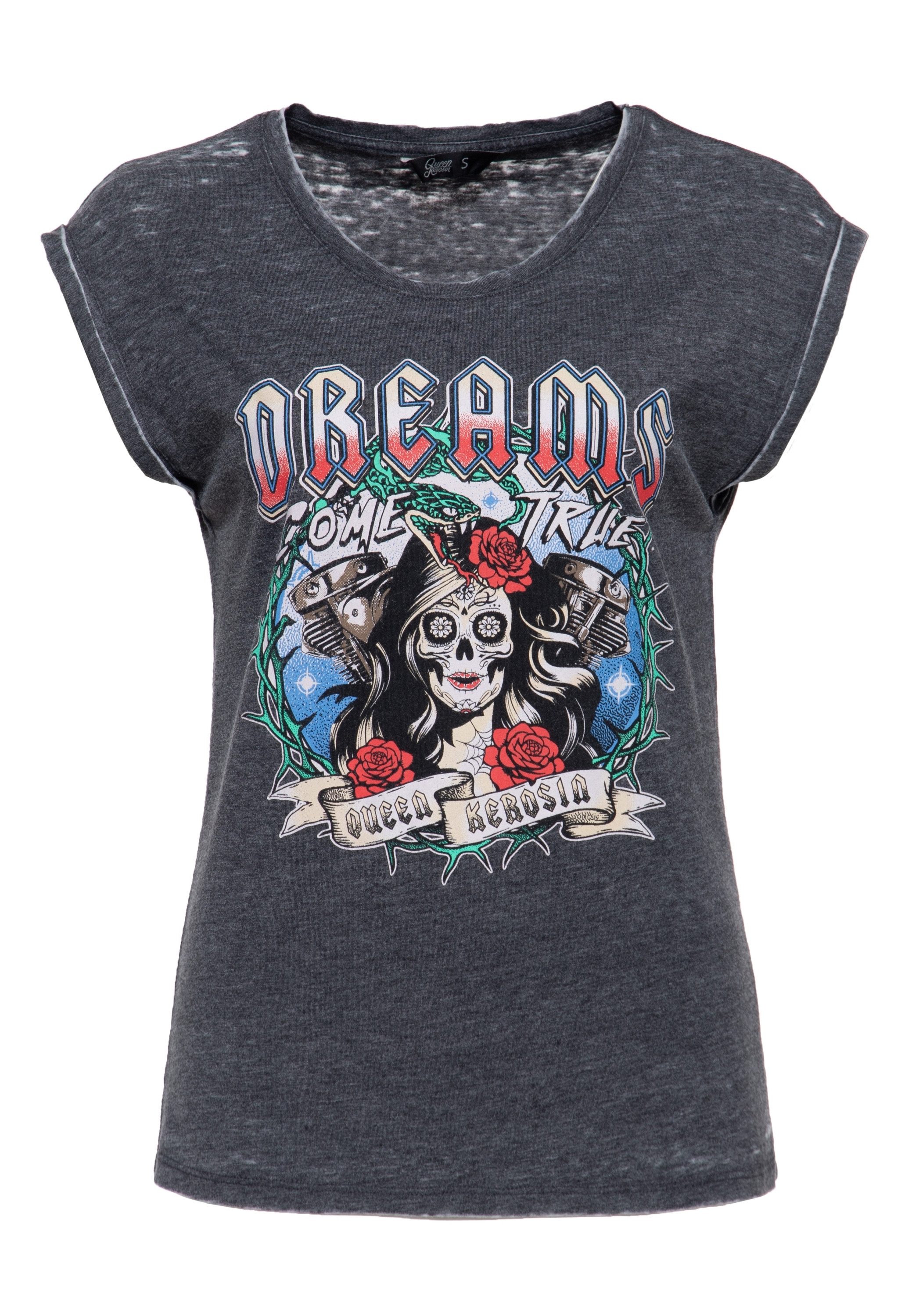 QueenKerosin Print-Shirt Dreams Come True (1-tlg) mit Calavera-Illustration