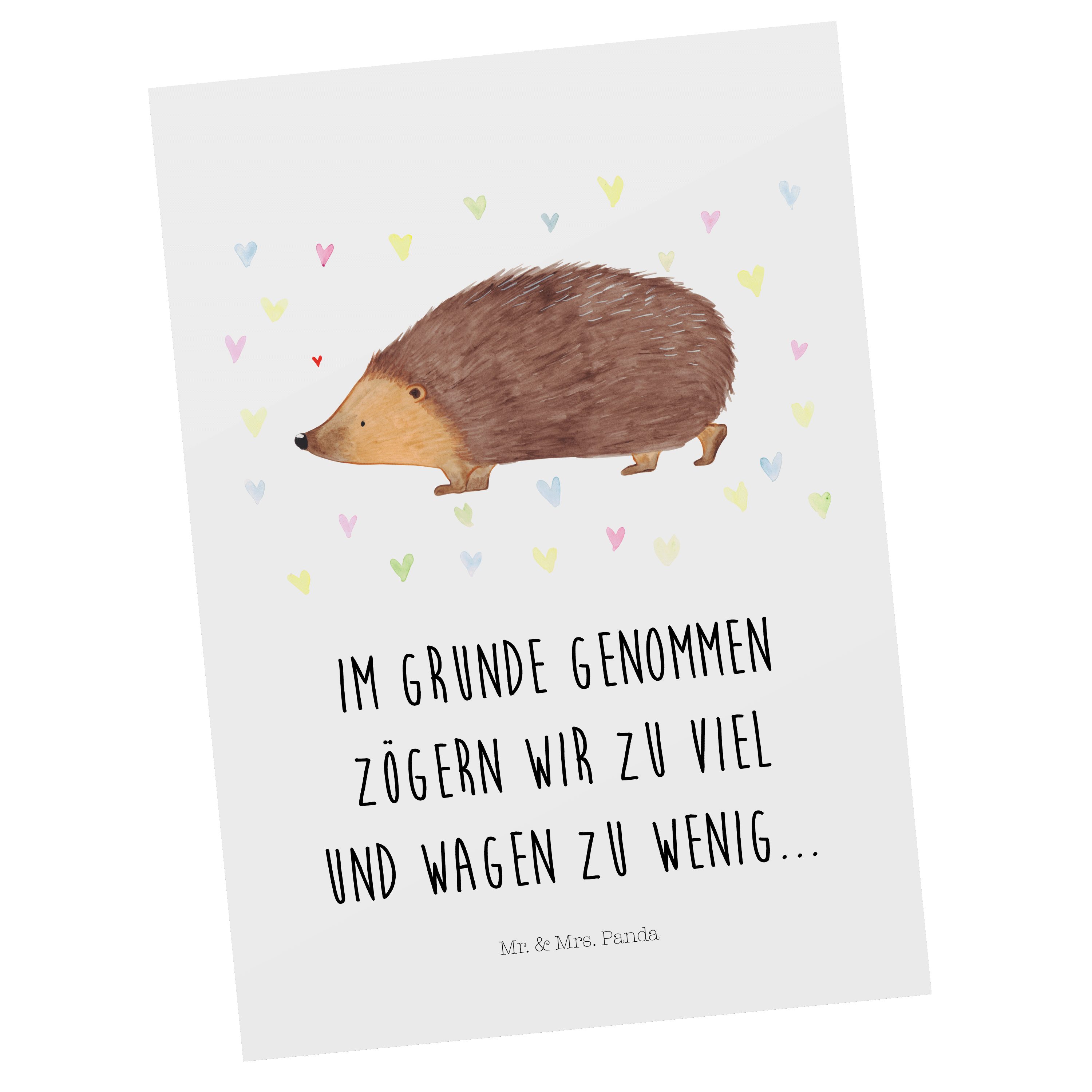 Mr. & Mrs. Panda Postkarte Igel Herzen - Weiß - Geschenk, Geburtstagskarte, Gute Laune, Dankeska