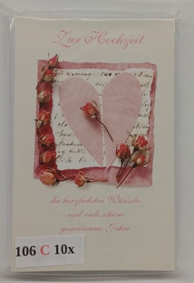 LYSCO Grußkarten 10 Glückwunschkarten Glückwünsche Hochzeit + DIN A6 Umschlag, Glückwunschkarten Geschenk Vermählung Feier, 4seitig - klappbar