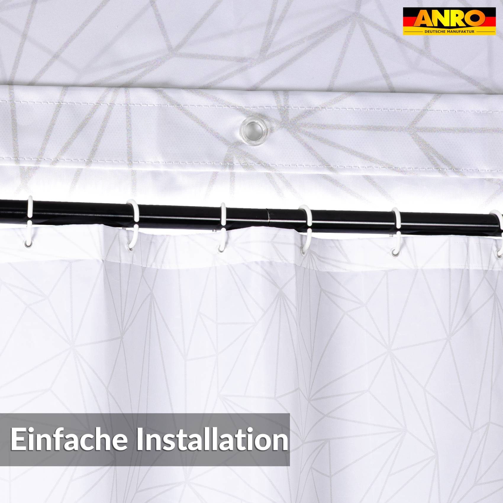ANRO Duschvorhang FASTY Prisma Anti-Schimmel Polyester Badezimmervorhang Bad-Stoff Breite 120 cm (Packung, 1-tlg., Duschvorhang inkl. Aufhängeringe), robuster Vorhang Stangenaufhängung 120x200cm Geometrisch Grau