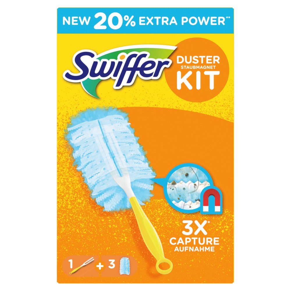 Swiffer Staubwedel Swiffer Staubmagnet Starterset (Griff + 3 Staubmagnet Tücher) (1-St)