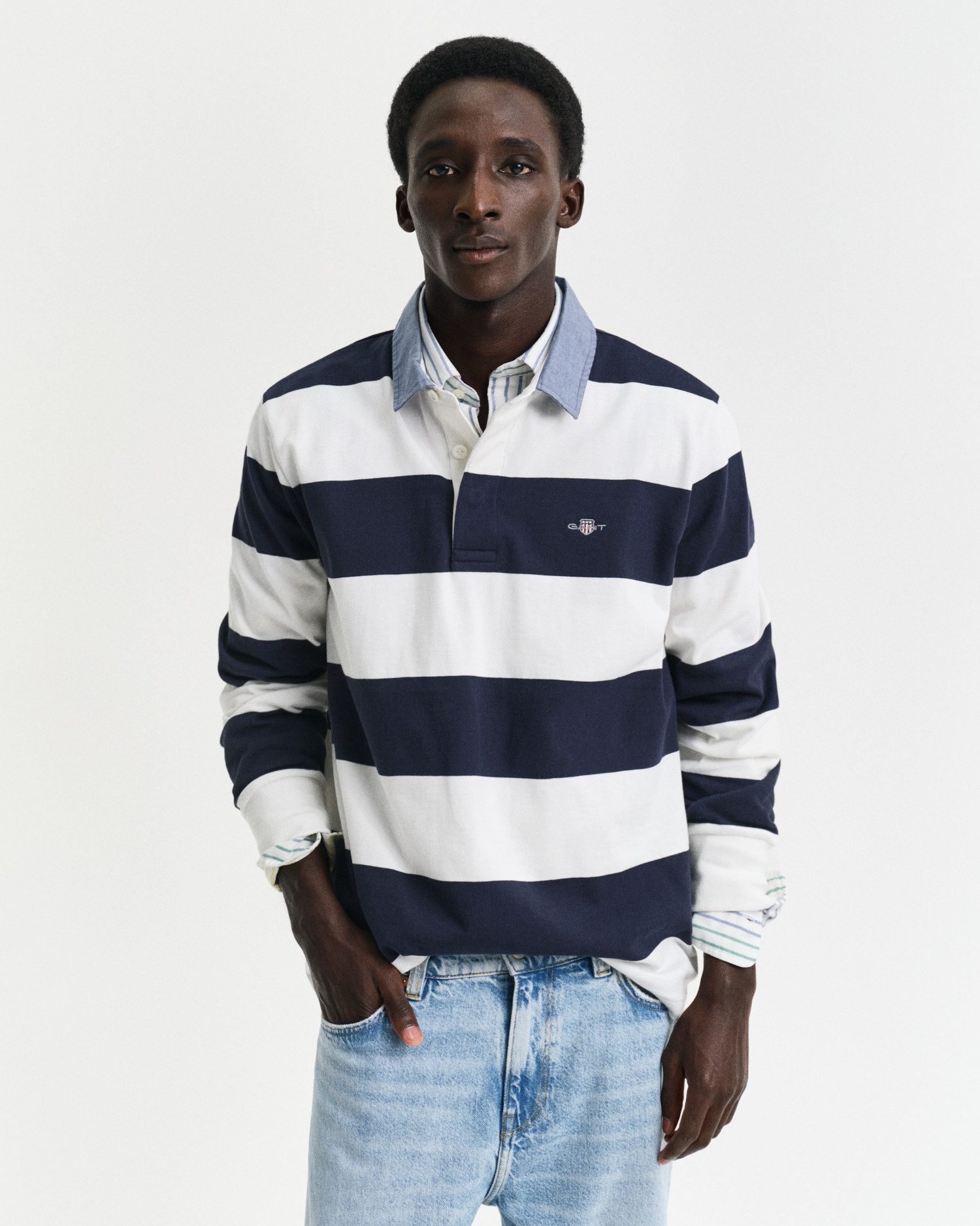 Langarm-Poloshirt REG CHAMBRAY STRIPE HEAVY RUGGER