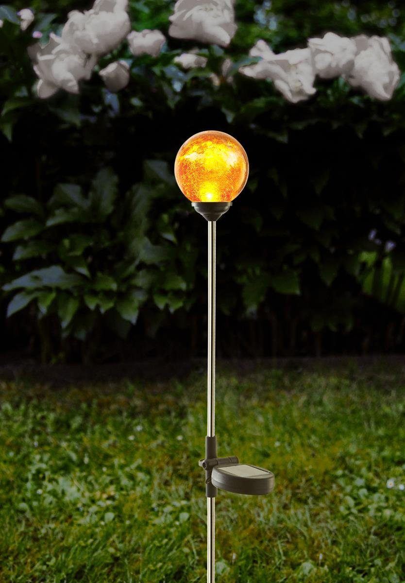 STAR TRADING LED Gartenleuchte Gartenstrahler Classic, Edelstahl amber 68cm orangefarbenes LED Glas Solarkugel LED Sensor