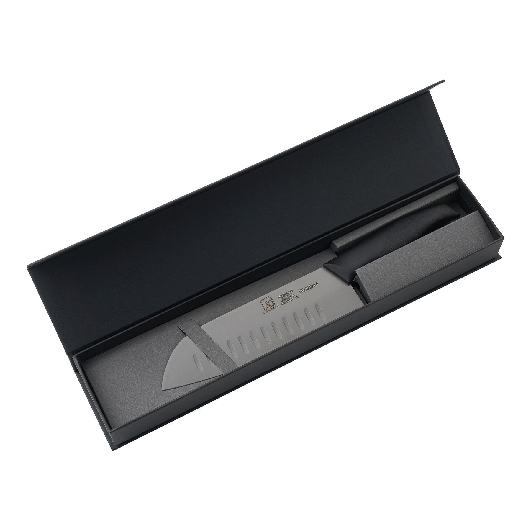 Titanmesser, schwarzer geschmiedet Asphald Kochmesser Titan Allzweckmesser Klinge aus einem Griff Messer Stück Santoku