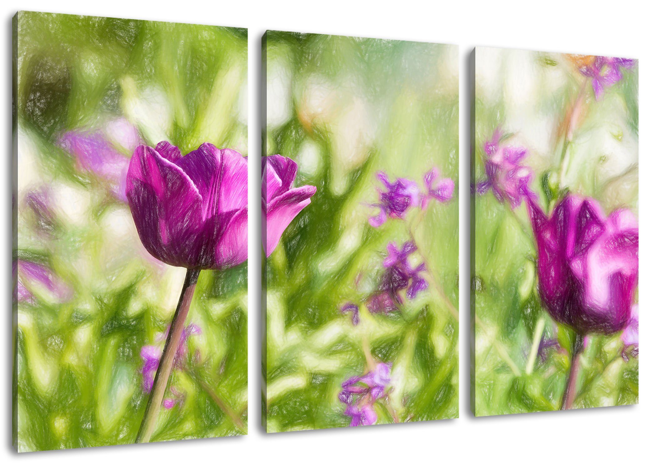 Pixxprint Leinwandbild Blumen im Sonnenschein, Blumen im Sonnenschein 3Teiler (120x80cm) (1 St), Leinwandbild fertig bespannt, inkl. Zackenaufhänger