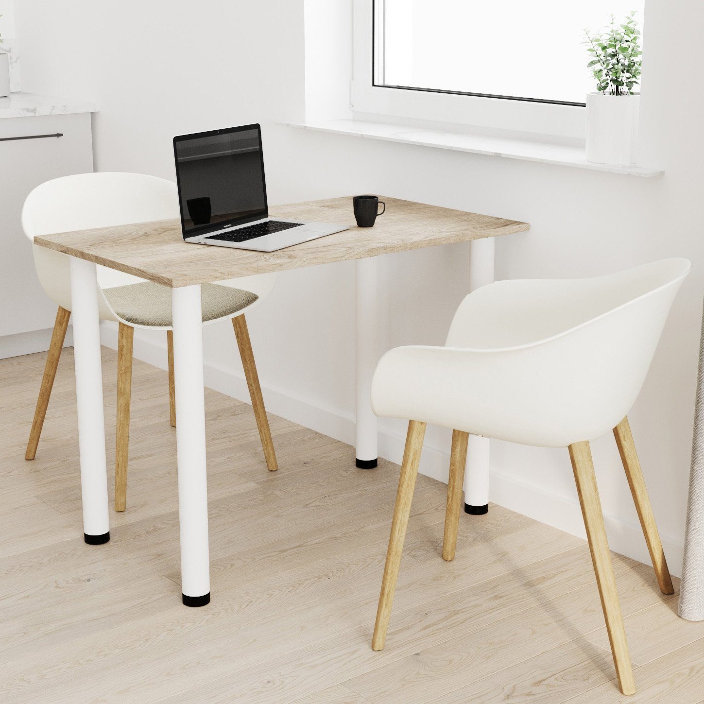 AKKE Esstisch, Esszimmertisch mit weißen Beinen Küchentisch Bürotisch 2mm PVC Brunico Eiche