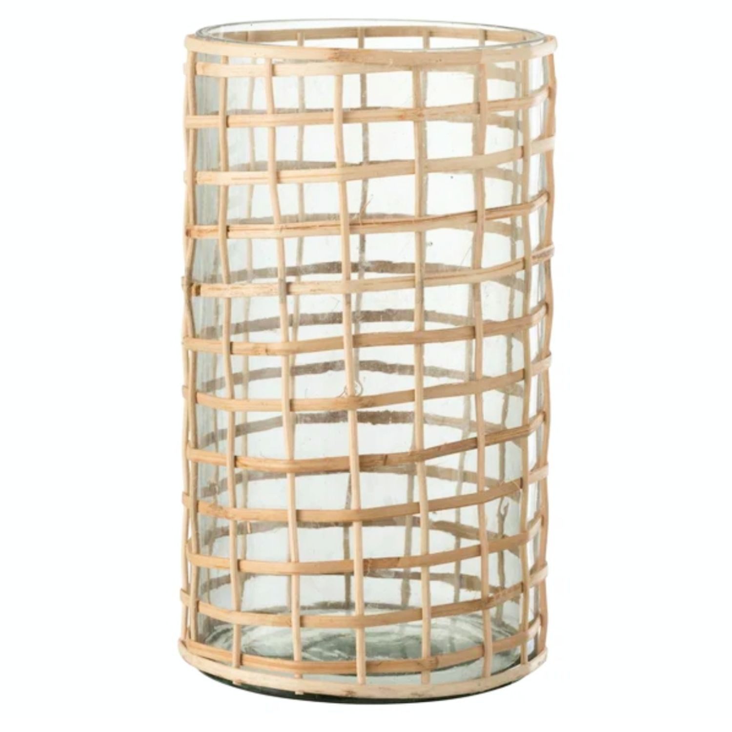 Marrakesch Orient & Mediterran Interior Windlicht J-Line Windlicht Riet 25 cm Glas Rattan Laterne Natur Teelichthalter (1 St), Handarbeit