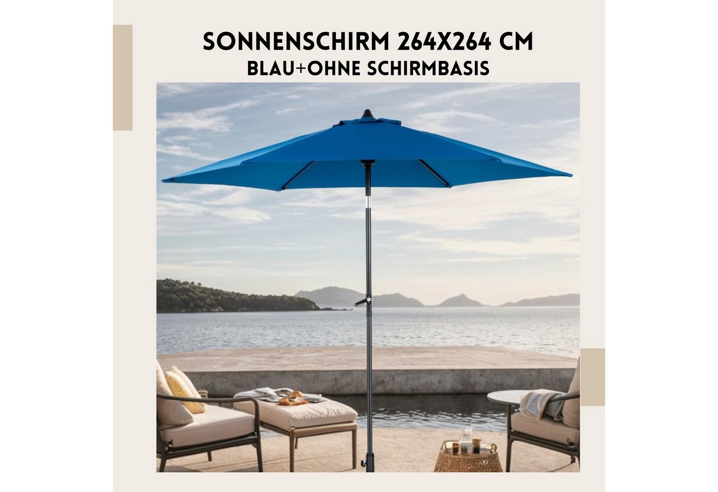 Thumbnail - SeedWave Sonnenschirm mit wasserdichtem Polyester, 360°Drehung, einfache Kurbel, 264x264 cm, stabiler 12-Rippenrahmen, f...
