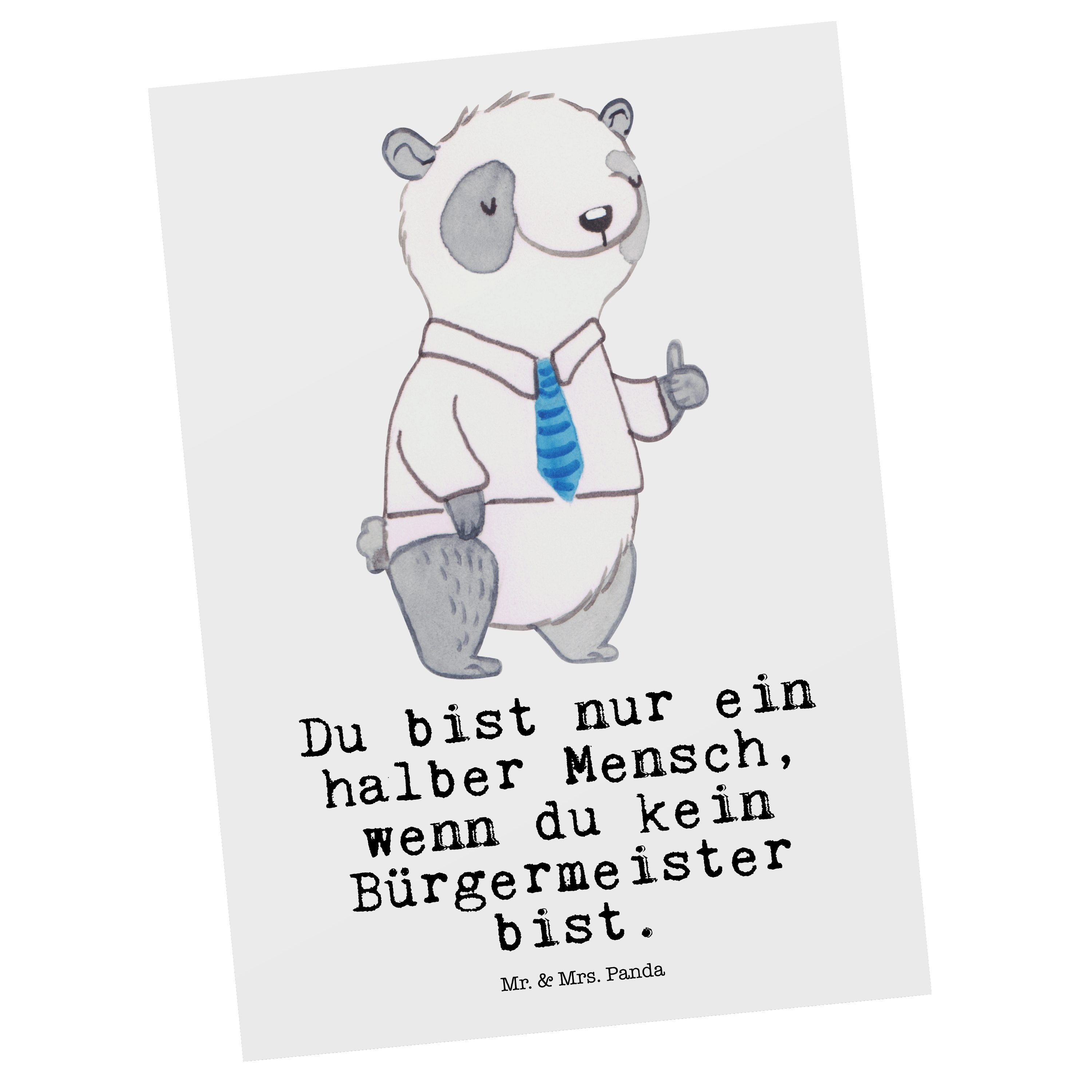 Mr. & Mrs. Panda Postkarte Bürgermeister mit Herz - Weiß - Geschenk, Bürgermeister Geschenk zum