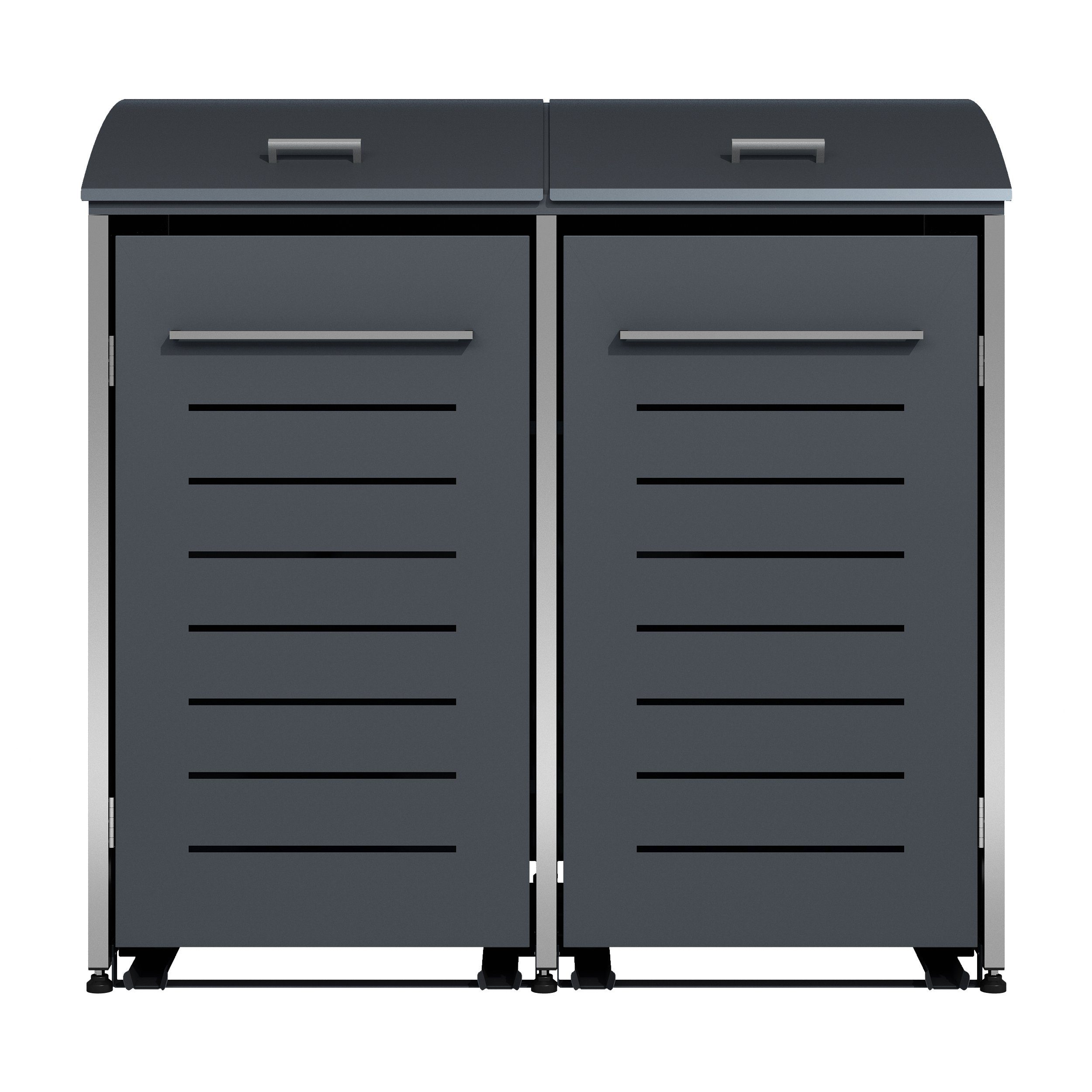 DEGAMO Mülltonnenbox KIEL, Stahl grau + Edelstahl, für 4 Tonnen 120 oder 240 Liter