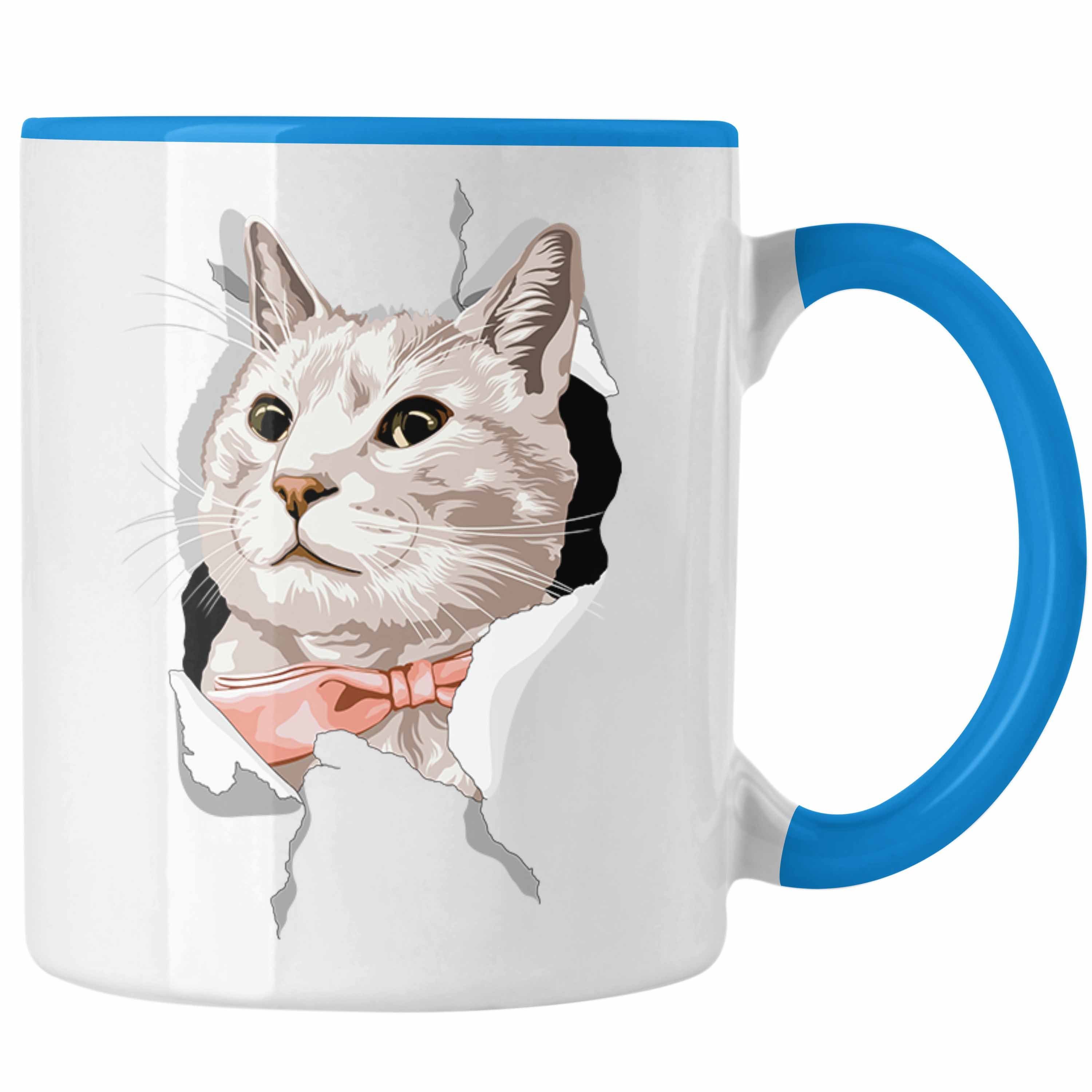 Trendation Tasse Trendation - Lustige Katzen Tasse Geschenk Katzenbesitzerin 3D Katzengrafik Geschenkidee Blau